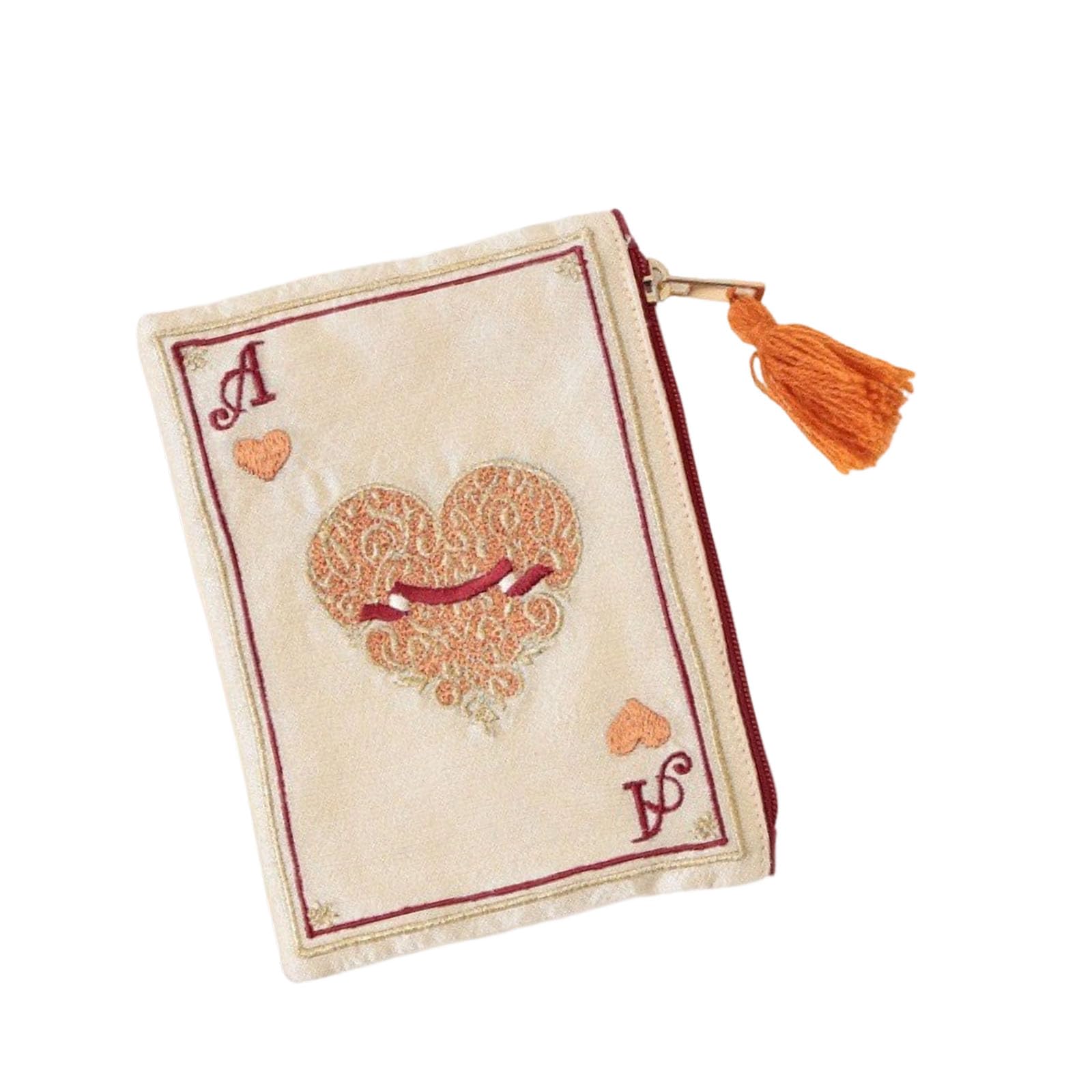 alloneslife Artistic Embroidered Pattern Portable Wallet for Storing Keys Coin Jewelry Playing Cards Polyester Bag Playing Cards Pattern Cosmetic Bag