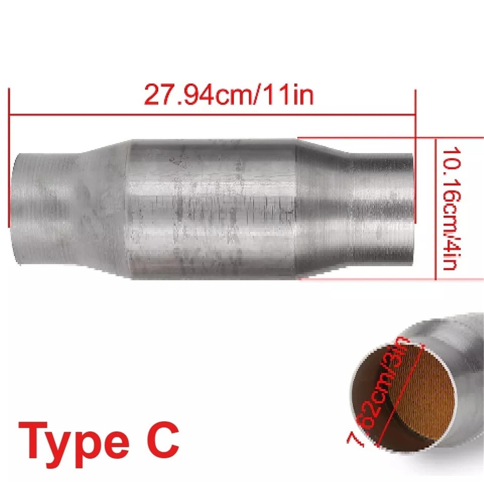 2,5-calowy, 63,5-milimetrowy, uniwersalny katalizator samochodowy, czujnik tlenu, 400 ogniw, katalizator wysokoprzepływowy, stal nierdzewna, Euro 1 | Type C 2.5 inch