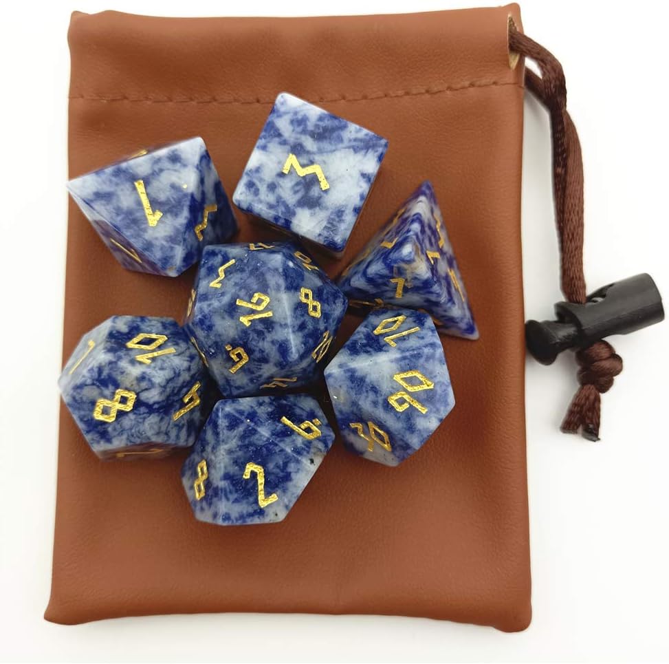 Cheapest 🛒 Momostar Set of 7 Stone Dice for RPG,Dungeons & Dragons Dices Handmade by Natural Gemstones. (Font B Blue Vein Stone)