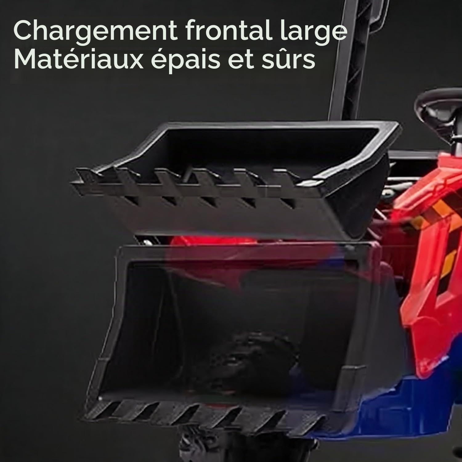 Garvee 12V Tracteur Électrique pour Enfants avec Klaxon, Télécommande 2,4G, 4 en 1 Excavatrice Électrique avec Pelle, Bulldozer, Plafond Amovible, 2-4km/h pour Enfants de 3 Ans+, Rouge