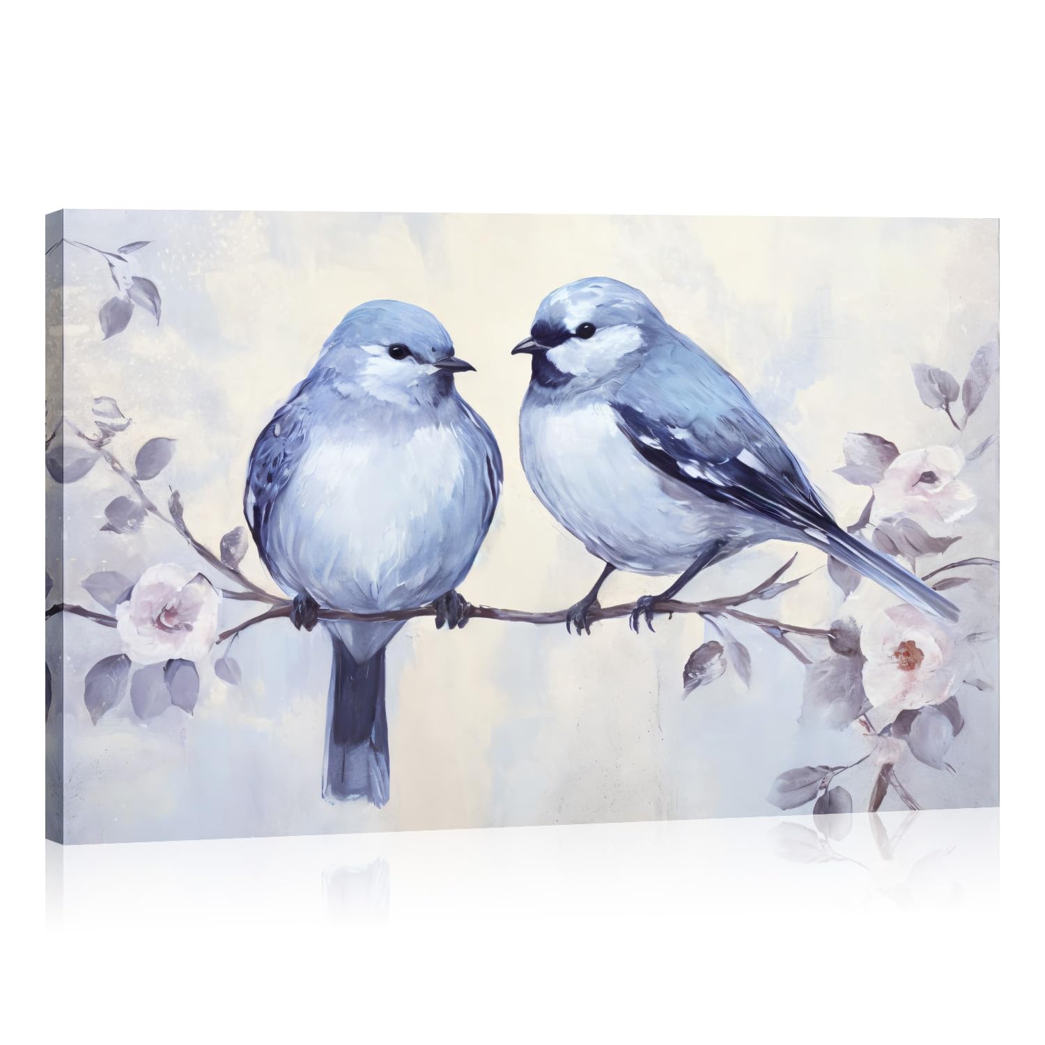 Birds Wall Art Love Birds Canvas Prints Blue Sparrow on Tree Branches Picture for Living Room Bathroom Home Office Decor Framed - 16.00x24.00 inch