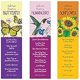 Your True Nature Advice 3 Bookmark Beautiful Set, Laminated with Glossy Finish, Printed on Recycled Paper, Butterfly, Hummingbird, Sunflower (AMBM-Beauty)