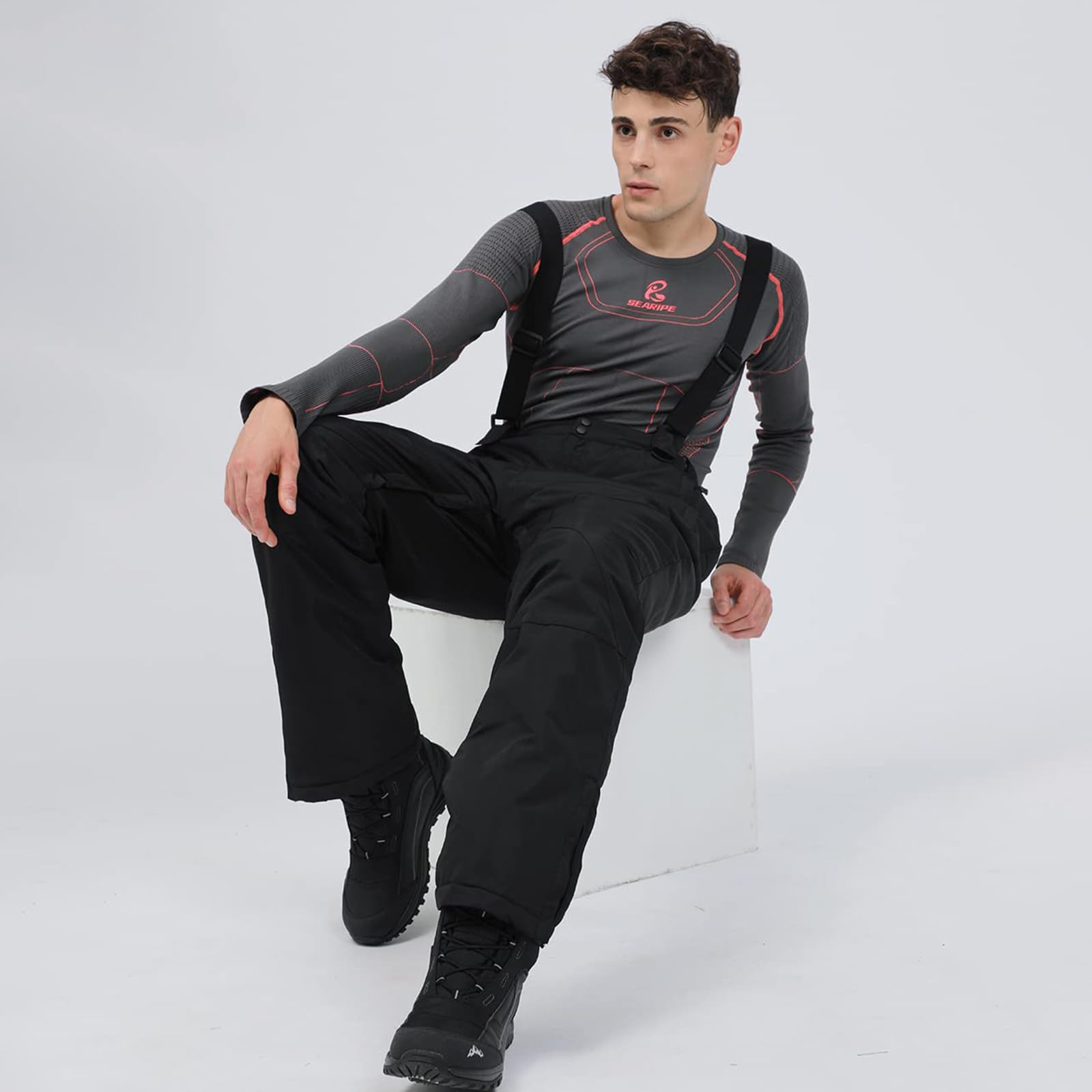 ALSOGO Herren Ski Bib Hose wasserdichte Winddichte Schneehose Outdoor Hose Snowboard Lätzchen mit Abnehmbarem Riemen