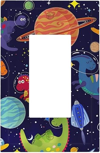 Vista 659 de Placa de pared con interruptor de luz de doble interruptor de pared para niños, diseño de dinosaurio, galaxia, espacio exterior, planeta, nebulosa