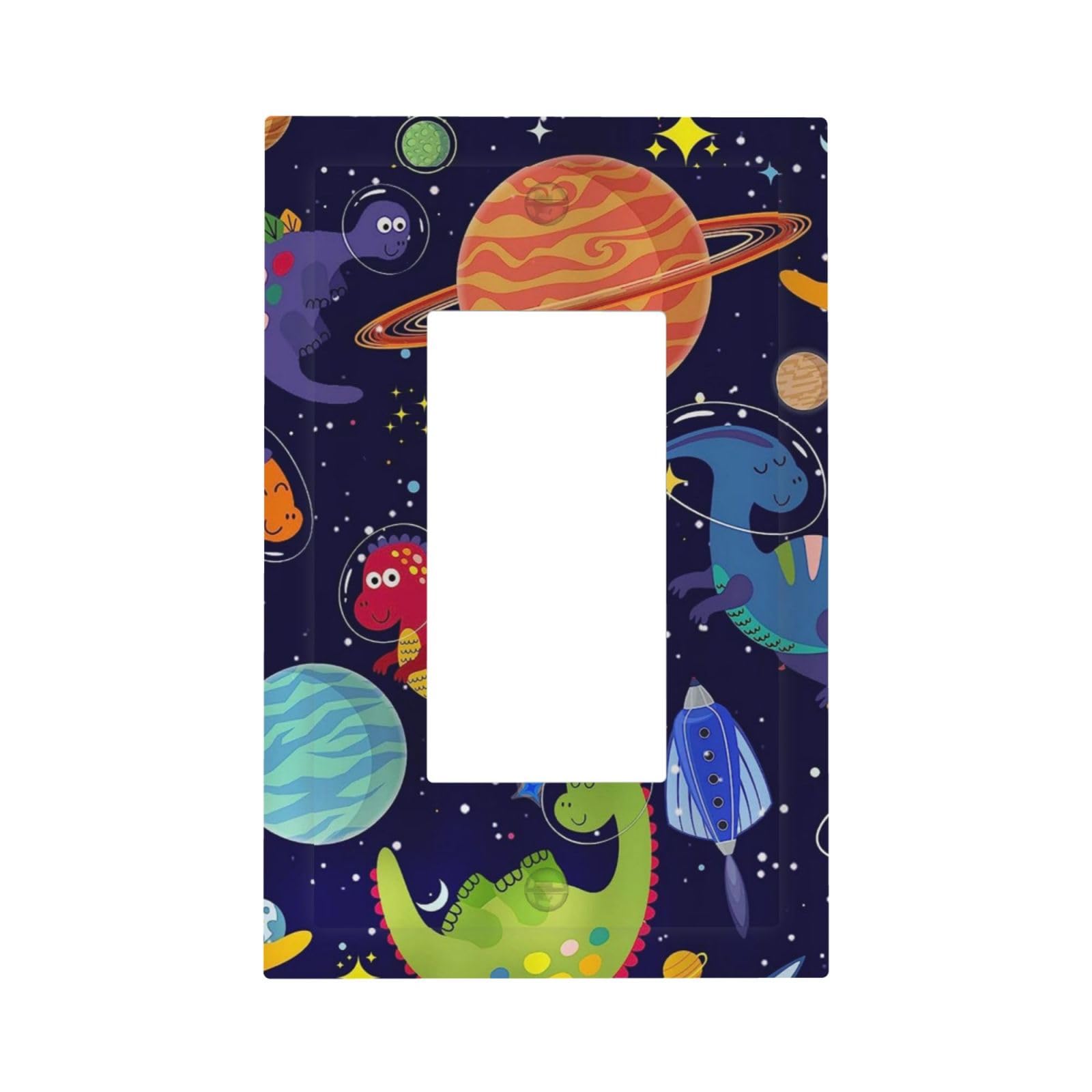 Funny Astronaut Dino Kids Dinosaur Outer Space Nebula Planet Boy Playroom 1 Gang Electrical Decora/GFCI Device Wallplate Single Decorator Rocker Outlet Light Switch Cover Electrical Faceplate Dimmer