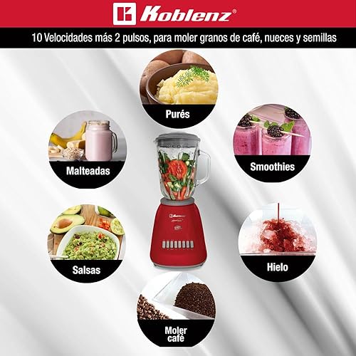 Miniatura 6 de LKM-5970 VR Licuadora, motor de 500 W, tarro de vidrio de 51 onzas, 10 velocidades, licuadora para batidos, batidoras, purés, 4 cuchillas de acero