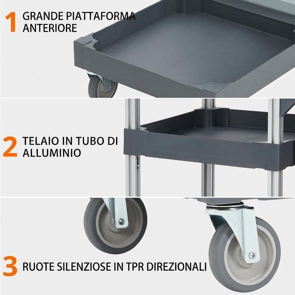 con Carrello pulizie professionale commerciale ruote robuste, sacco in vinile capiente, armadietti integrati, portata fino a 136 kg, ideal para hotel, oficinas y ambientes públicos
