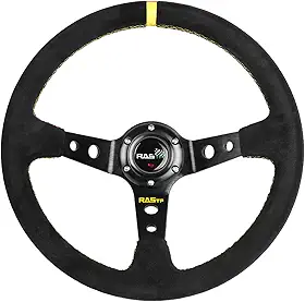 RASTP Universal Racing Volante Camurça Profundo Prato 13,58"/345 mm, 6 parafusos com botão de buzina, Inclui Cabo, Chave (Amarelo)