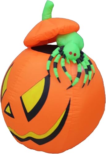 Miniatura 4 de Jack-o-Lanterns inflables de Halloween de 4 pies con luces LED de araña, decoración de vacaciones para interiores y exteriores, decoración de patio