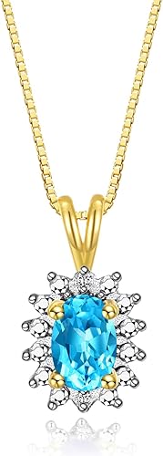 RYLOS Collar con colgante de halo de plata chapada en oro amarillo Acento de piedras preciosas y diamantes, cadena de 18 - Joyas de piedra natal de