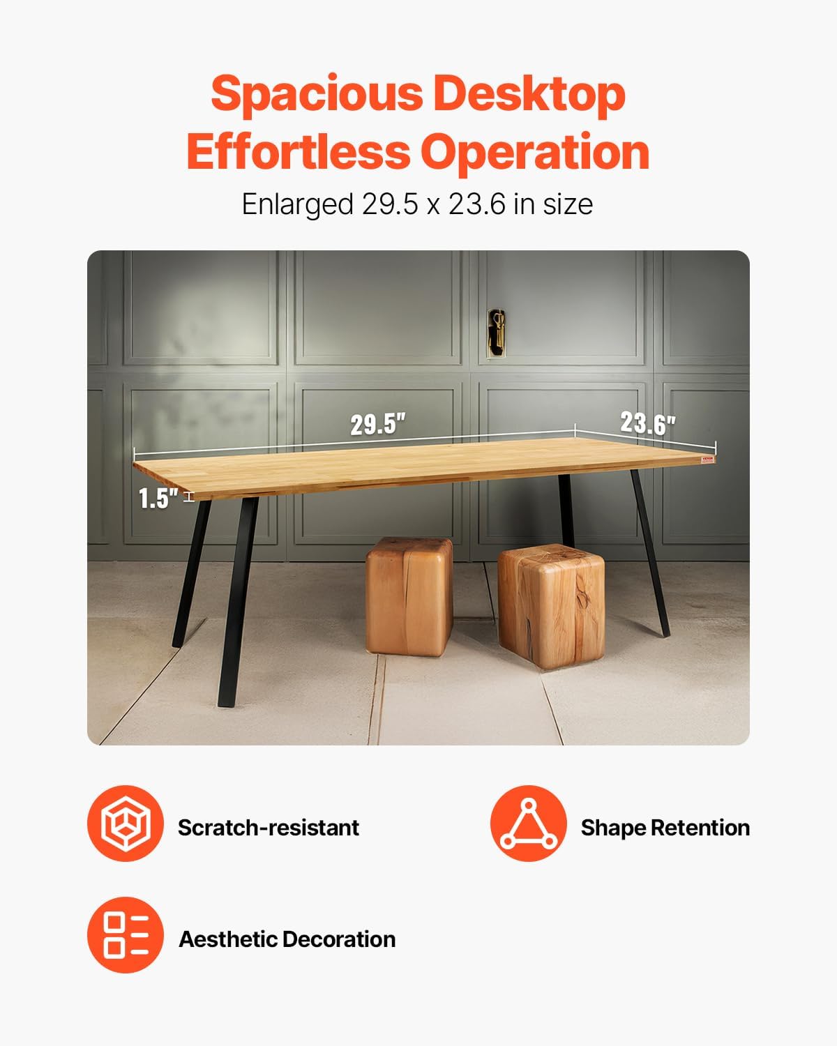 VEVOR Table Top, 330 lbs Load Capacity, 29.5" x 23.6" x 1.5" Rectangular Countertop for Height Adjustable Electric Standing Desk Frame, Universal One-Piece Maple Wood Desktop for Office & Home Desk