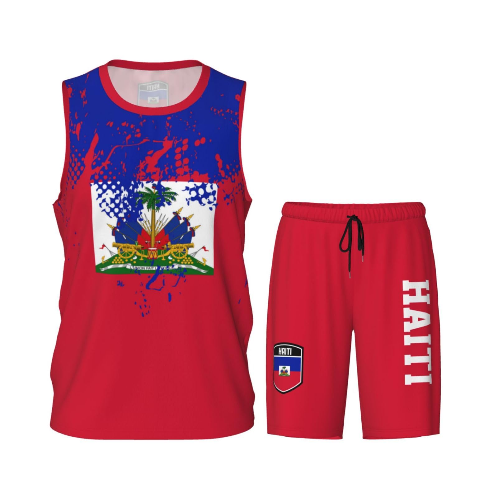 Haiti Flag Grain (1) Basketball Jersey Uniform Suit for Men Adults Training Athletic Set