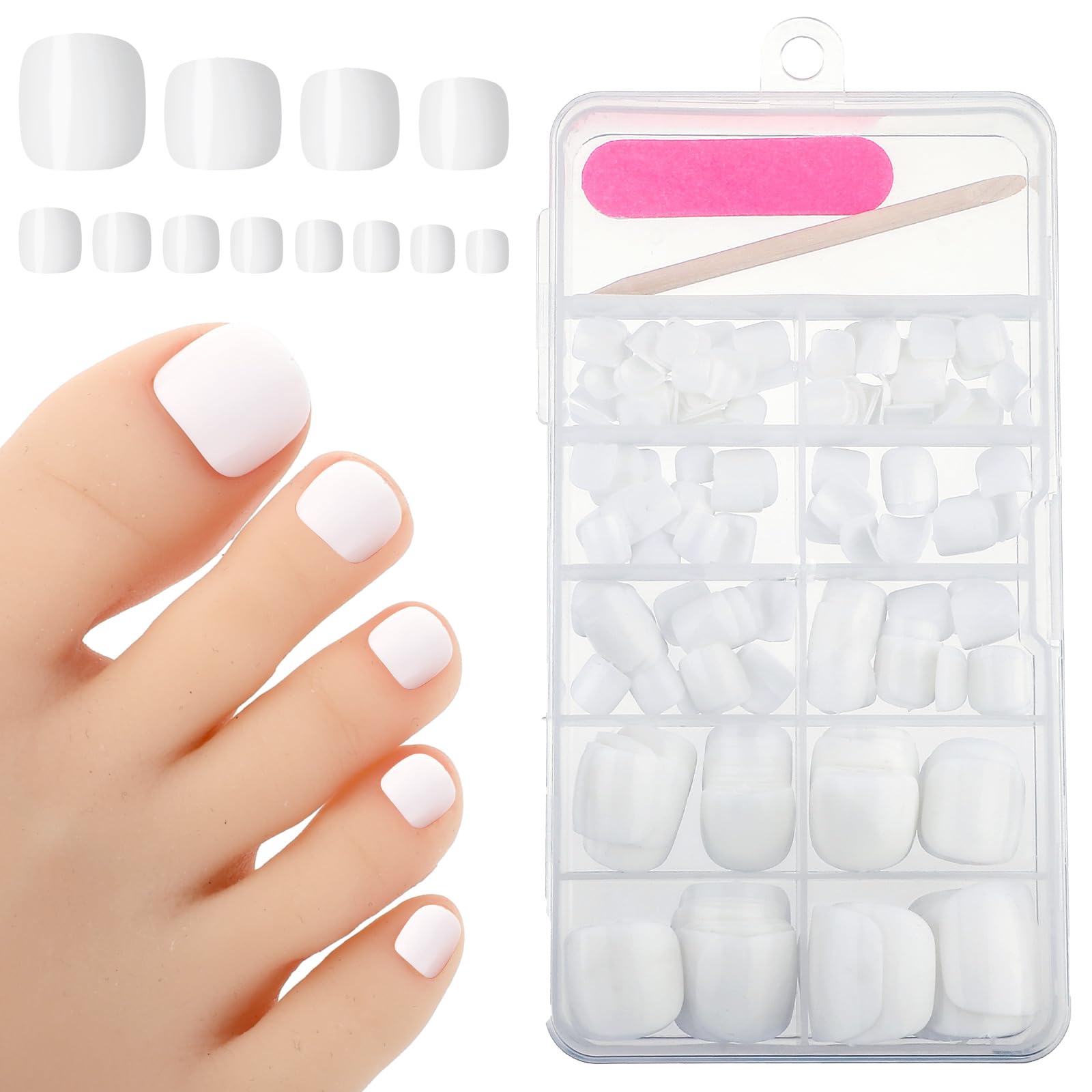 Ouligay 240pcs White Press On Toenails, Short Square Solid Color Fake Toe Nails
