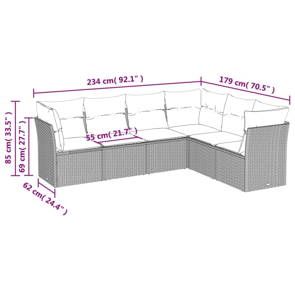 Conjunto Jardin de sofá Modular de poliratán Gris con Cojines Azul Marino para terraza y Patio, 6 Piezas con Asientos centrales y esquineros