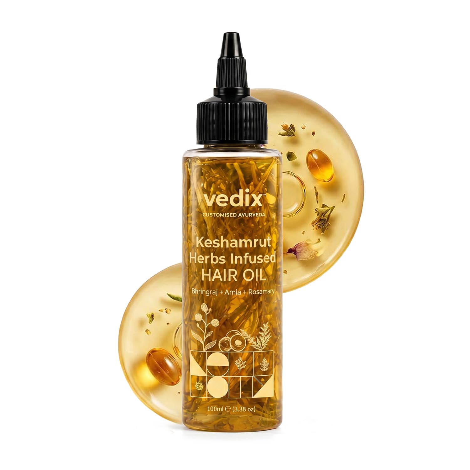 Vedix Keshamrut Herbs Infused Hair Oil for Men & Women I Control Hair Fall & Boost Hair Growth I 16+ Whole Herbs, Leaves & Flowers I No Mineral Oils & Chemicals (100ml)