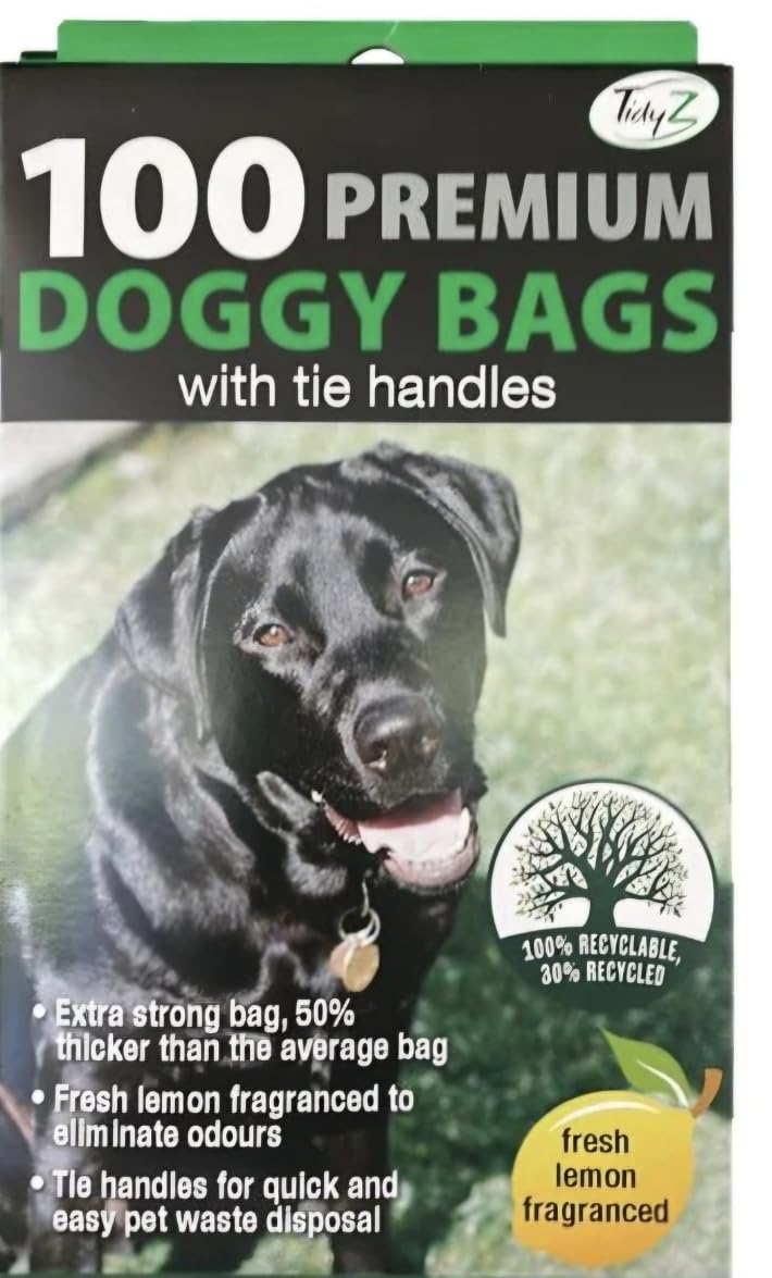 100 premium Dog poop bags with tie handles fresh lemon fragranced extra strong pet waste disposal easy to use