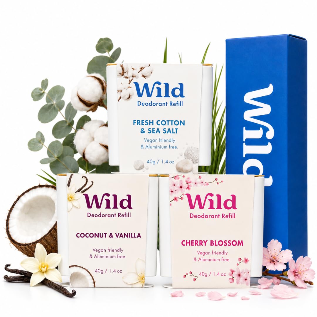 Wild Refillable Natural Deodorant 3 Pack of Refills in Fresh Scents