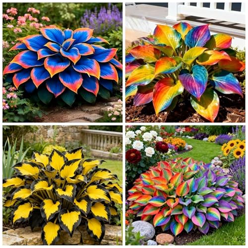 375+ Rainbow Hosta Seeds Heart Shaped Leaves Hostas Seed for Planting Drought Tolerant Colorful Hosta Plants Outdoor Garden