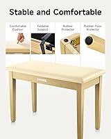 Vista 3 de Donner Banco de piano dúo con almacenamiento, banco de teclado de madera maciza, taburete, silla, asiento con libro de piano, acolchado con esponjas