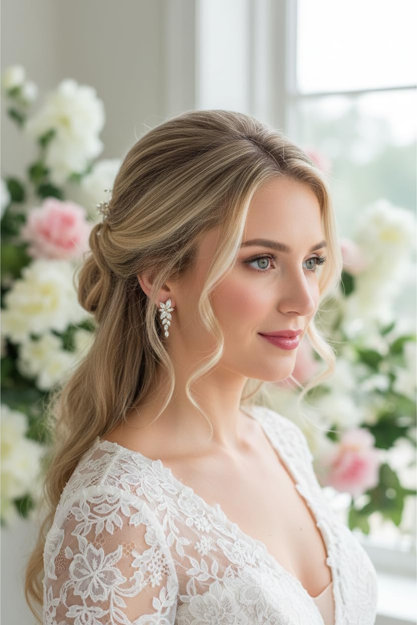 Gold Zirkonia Ohrringe Blatt Ohrstecker Brautschmuck Hochzeit Geschenk Damen Vintage Glitzer Schmuck