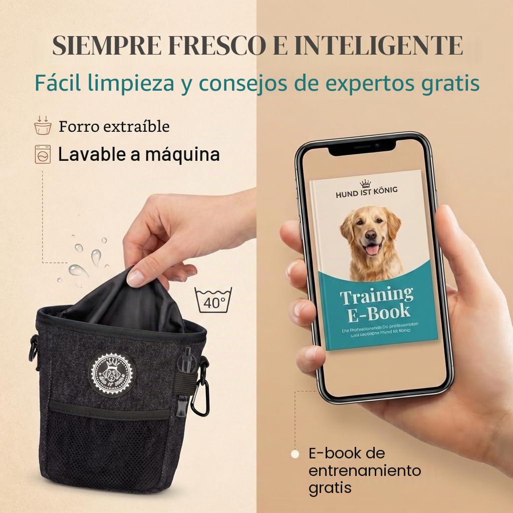 HUND IST KÖNIG® Bolsa de golosinas para Entrenamiento de Perros, Robusta, compacta y Funcional, Bolsa de alimentación para Entrenamiento de Perros, con dispensador de Bolsas de excrementos