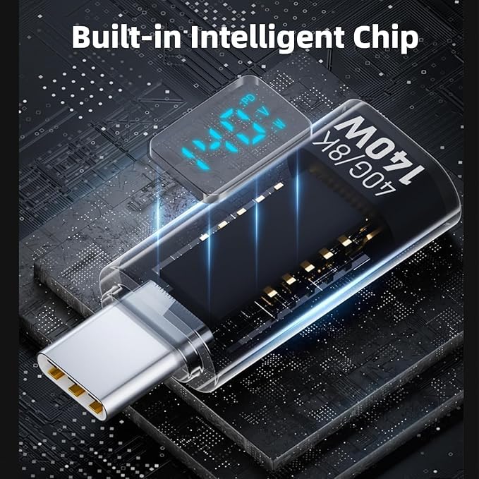 Image of Wefly 1 Pack USB-C Adapter with LED Display, PD 140W USB Type C Male to Female Connector for i /Phone 15 Series, i /Pad Air /Pro, Mac /Book, Support Voltage and Power Smart Display & 40Gbps Data Transfer
