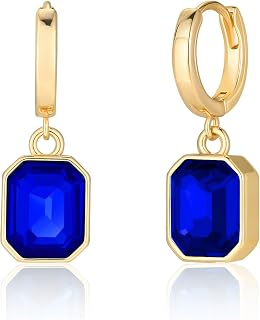 Birthstone Crystal Drop Earrings, 18K Gold Plated Huggie Hoop Earrings
