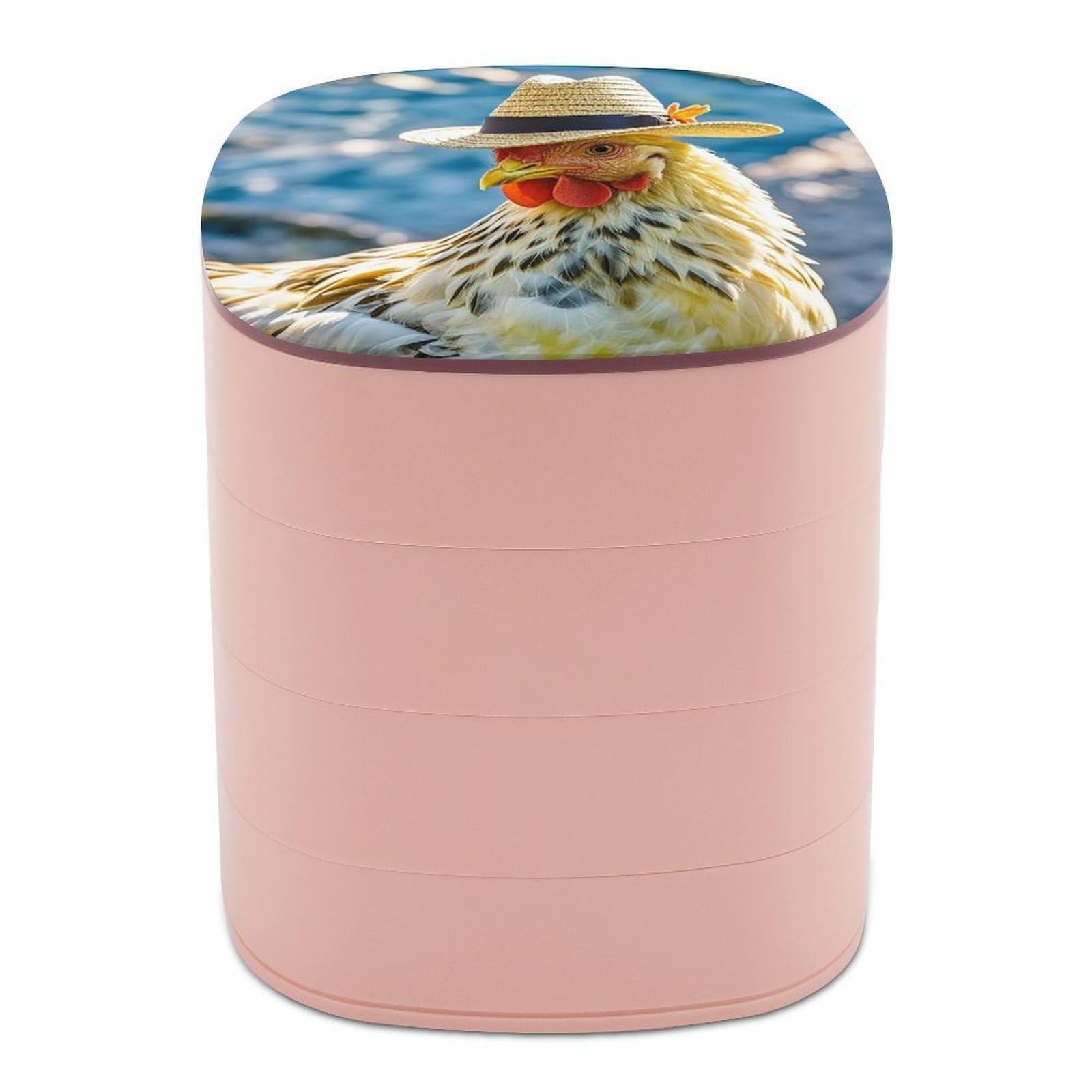 LZQPOEAS Chicken with Hat Jewelry Box with Mirror 4-Layer Rotating Travel Jewelry Case Small Jewelry Organizer Portable Jewelry Storage Box Rings Stud Necklaces Earring Holder for Women