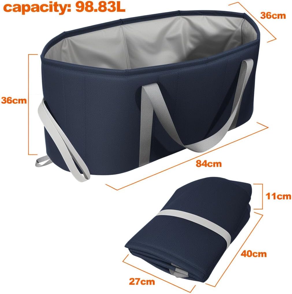 Foldable Laundry Basket 98.8L Waterproof Oxford Cloth Collapsible Laundry Basket with Plastic Supports on the Bag Opening and Sides - Black