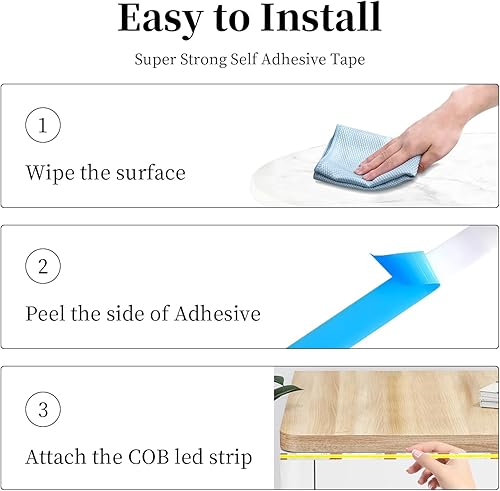 Miniatura 7 de iNextStation COB - Tira de luz LED blanca cálida 3000K 16.4ft 5M, DC12V CRI 93+ regulable, cinta de luces LED flexibles para dormitorio, cocina,