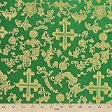 Metallic Church Cross Brocade Fabric 60 (Kelly Green / Gold)
