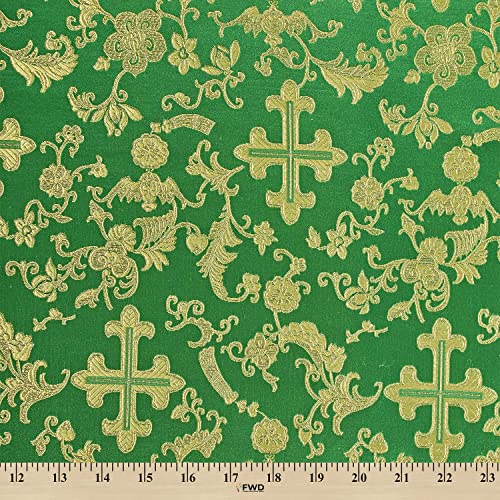 Metallic Church Cross Brocade Fabric 60 (Kelly Green/Gold)