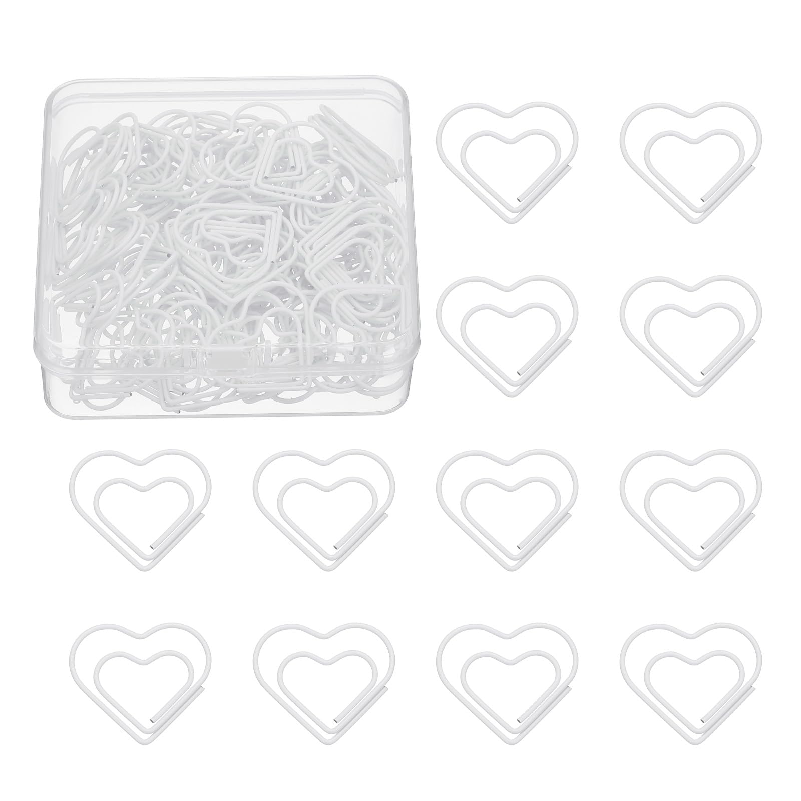 PATIKIL 50 Pcs Heart Shape Paper Clip, Metal Cute Small Paper Clamp Clips for Office Supplies Craft Scrapbook Document Note Sorting, Plastic Coating, White โ image 1