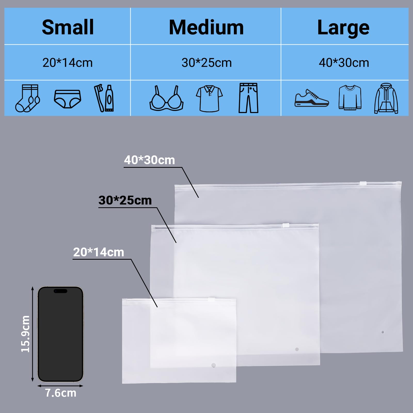 Svaldo Zip Bags for Clothes 20Pcs 30 * 25cm Storage Bag, Maternity Organiser Bags, Reusable Travel Storage Bag - Image 2