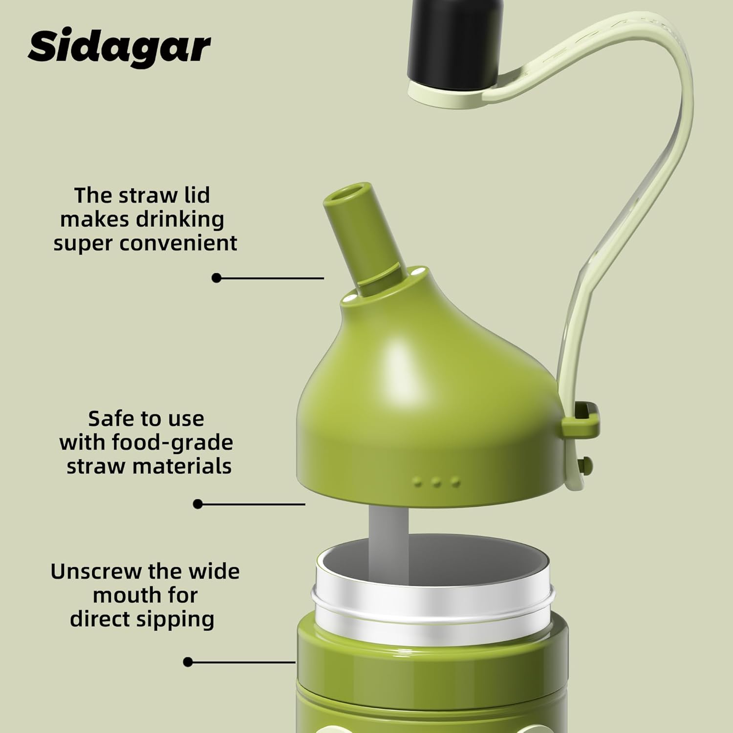 24 oz Insulated Water Bottle with Loop Handle, Aesthetic Slim Vacuum Flash Double Wall Cold Retention, Eco-Friendly Leakproof Flask for Hiking & Camping, Avocado Green