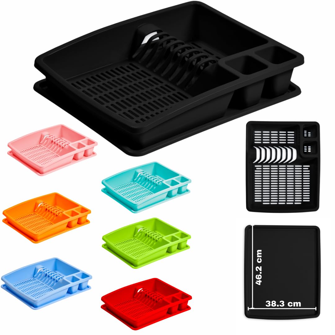 Buzztrove - Large Size Premium Dish Drainer Rack with Removable Drip Tray – Multi-Color Sink Drainer, Draining Board Rack, Dish Drying Rack for Efficient Kitchen Organization