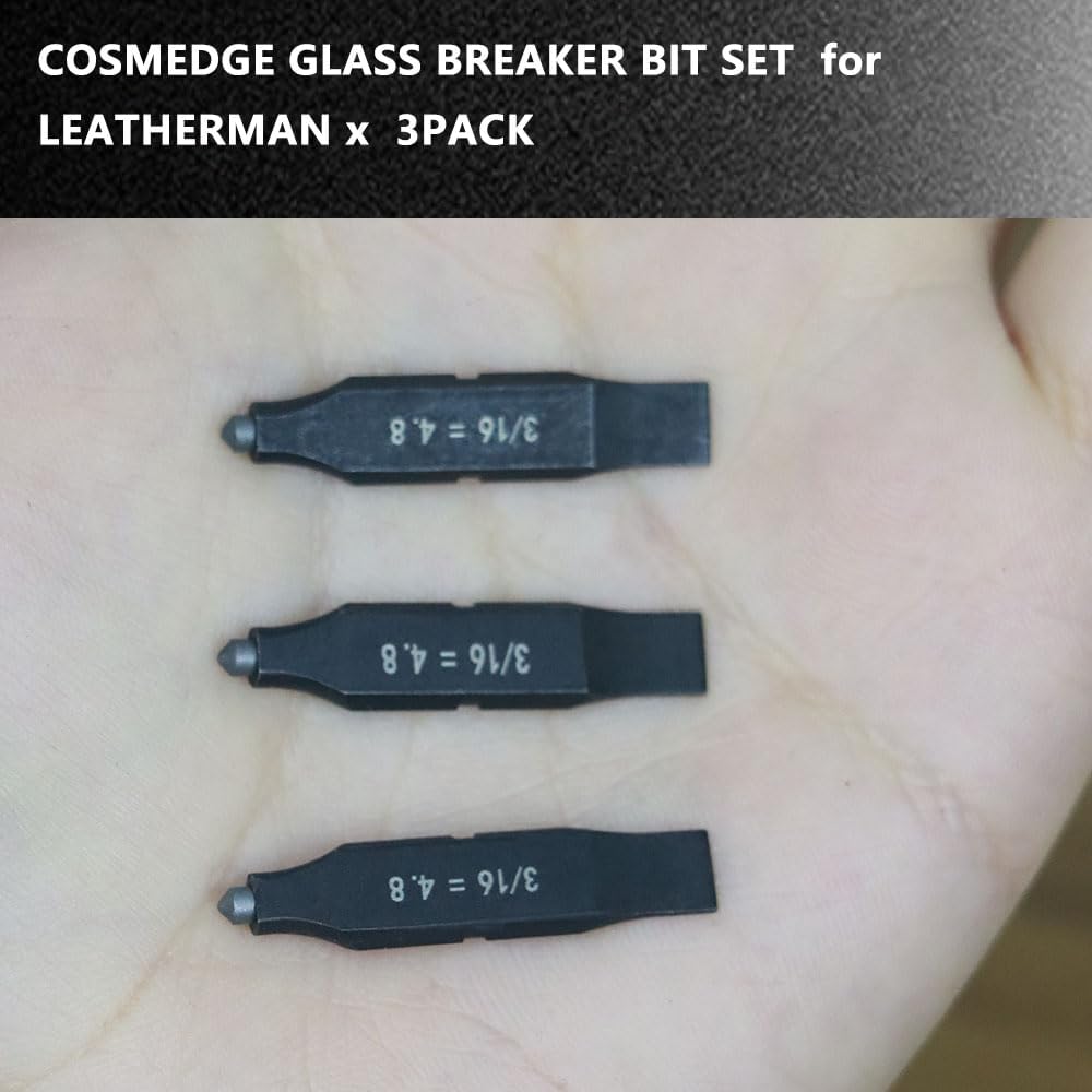 3Pack Glass Breaker Bit Set for Leatherman, Replacement Double-Ended Flat Screwdriver Bits,Tungsten Carbide Glass Breaking Tip + 3/16 Flat Head for Leatherman Multitool Accessories (S2 Steel)
