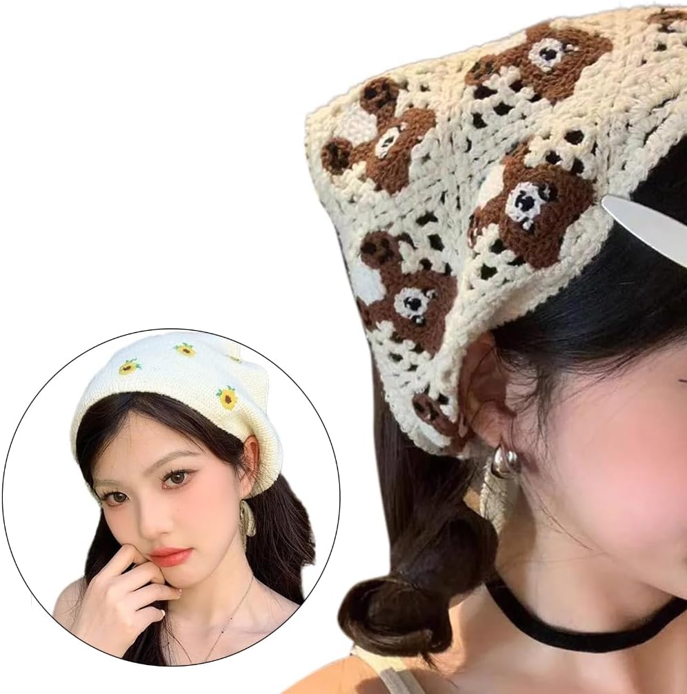 Hair Scarf Knitted for Girl Halloween Creative Bandana Floral Birthday Gift