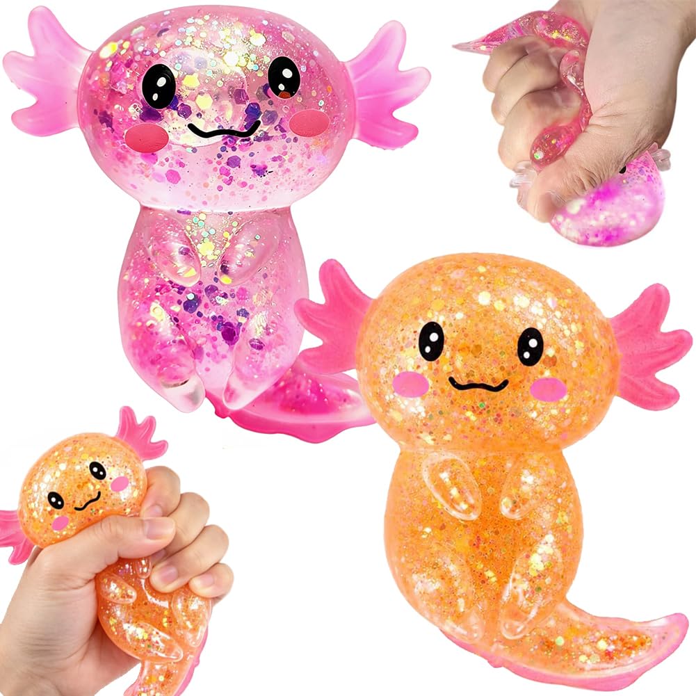 Axolotl Squeeze Toy, 2PCS Axolotl Stress Ball Adults Fidget Toy Axolotls Toys Party Favors Sensory Toys Novelty Gag toys Stress Relief for Adults(Orange and Pink) â image 1