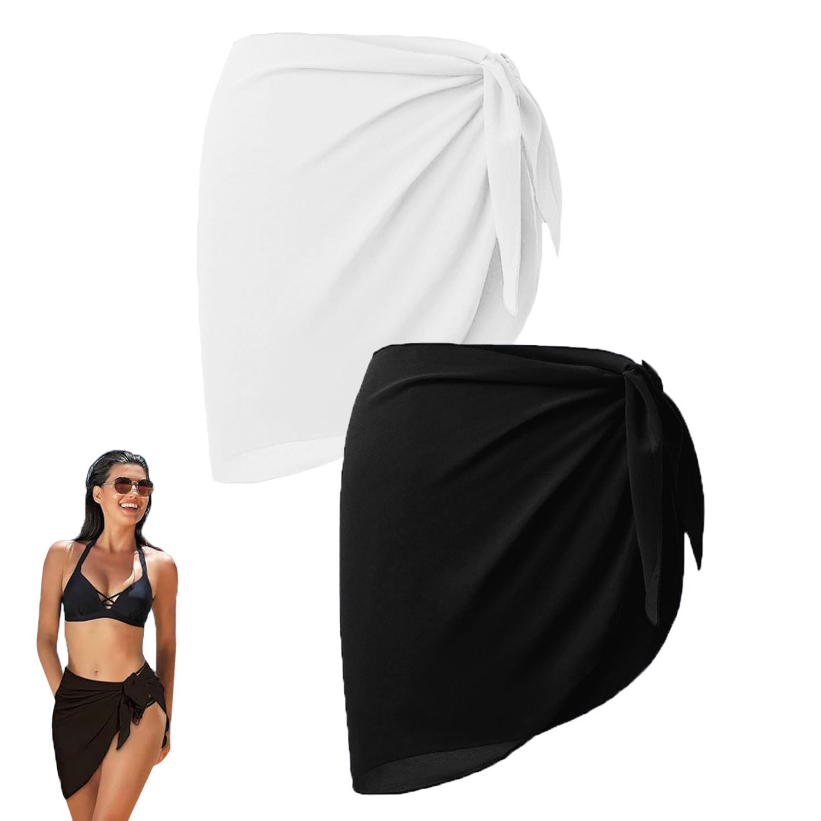 Cognitivex2pcs Women's Beach Sarongs, Black & White, Classic Style, Silk Fabric, Beach Cover-Up, Wrap Skirt, Adult Women's Beachwear