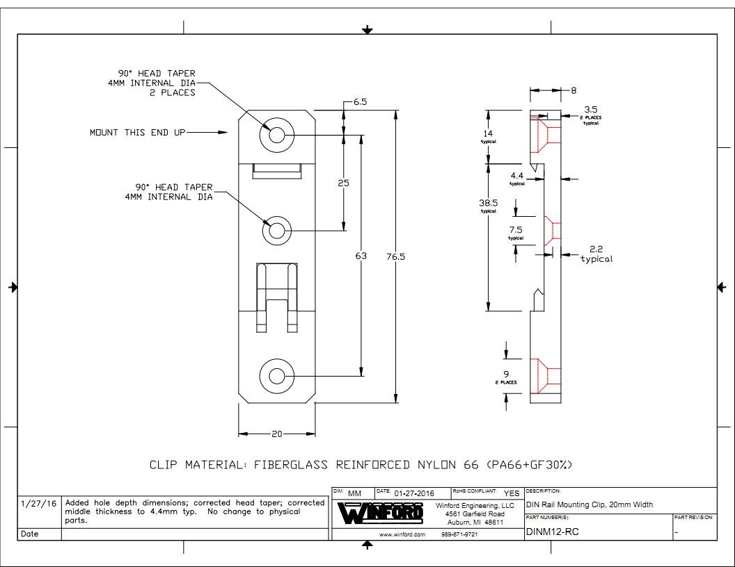 Buy DIN Rail Mounting Brackets, 20mm x 76.5mm, Black, RoHS Compliant