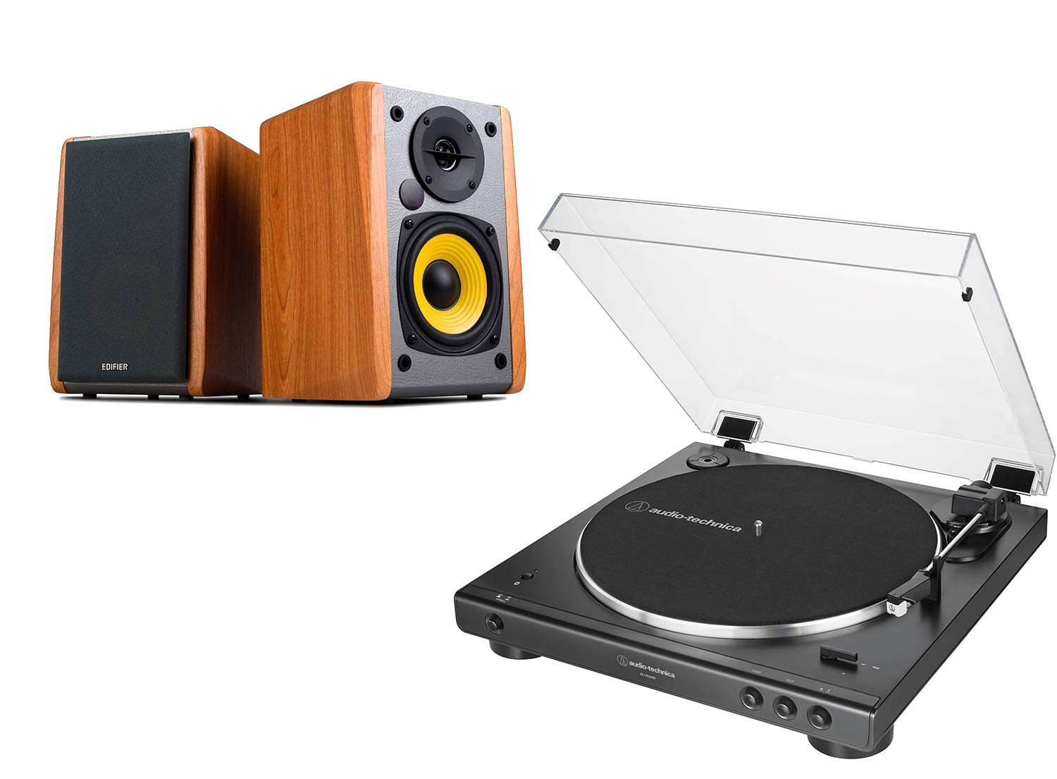 AT-LP60XBT Bluetooth Turntable and Edifier R1010BT Active Speaker Package by Digitalis Audio (Maple Speakers) AT-LP60