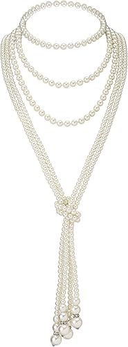 Zivyes Faux Pearl Necklace Long Pearl Necklaces 1920s Accessories for Women Gatsby Flapper Vintage Party