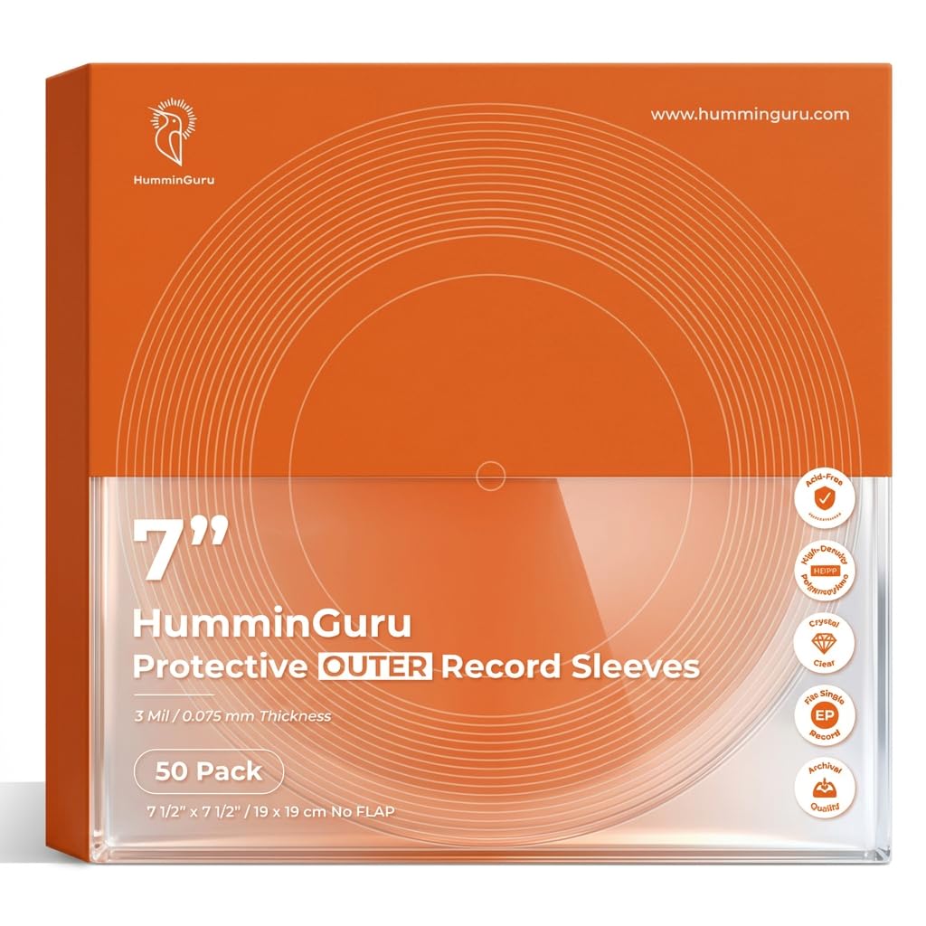 HumminGuru Protective Vinyl Record Outer Sleeve 7 Inch, Acid Free & Crystal Clear, HDPP Outer Record Sleeve for Single & Double LP Album Covers, 3 Mil, 50 Pack (7" Seamless Outer Sleeves)-image-31