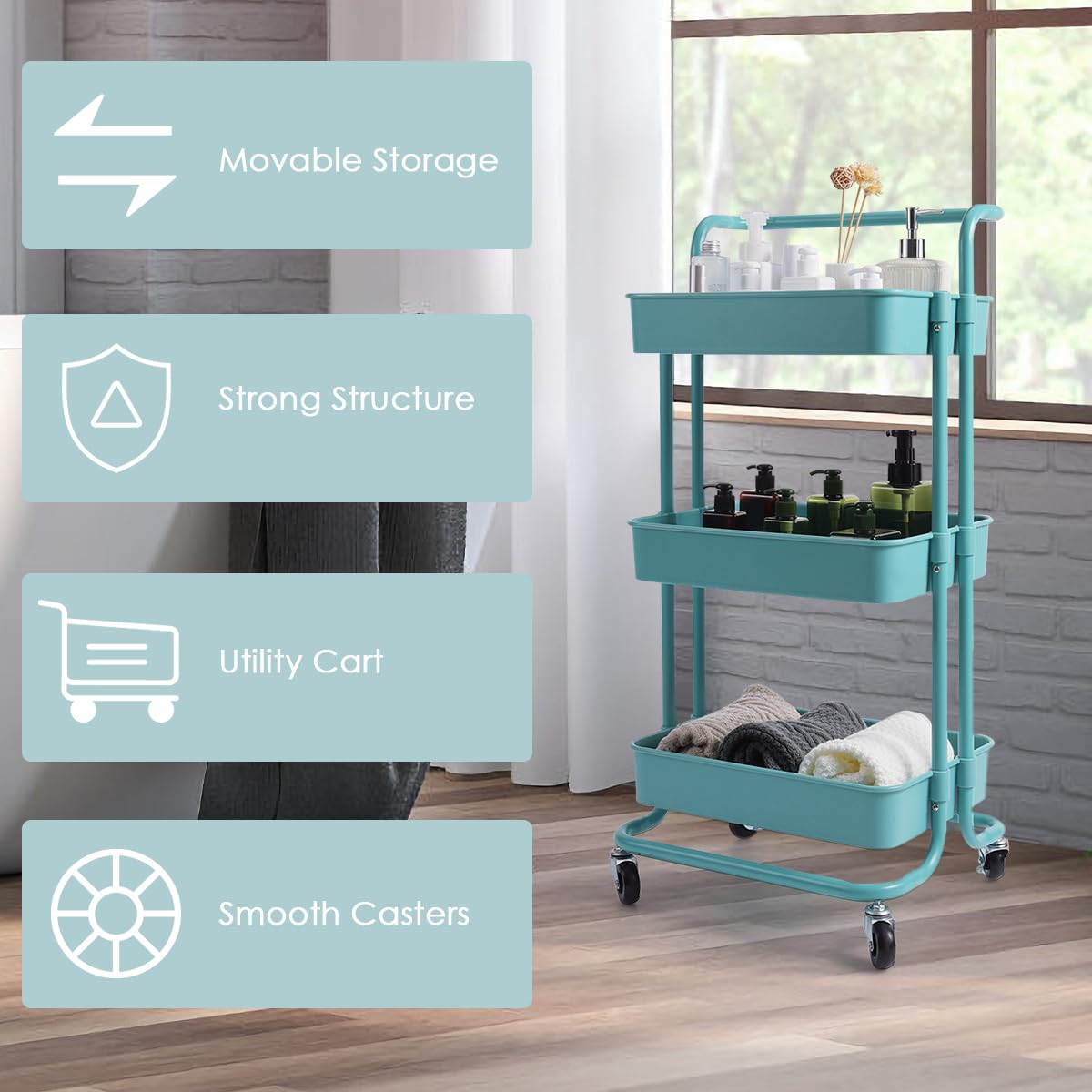 Mobiler Organizer Wagen HOMASIS Mobiler Aufbewahrungswagen 3 Ebenen   Weier Trolley Mit Krben, Haken Und Rollen