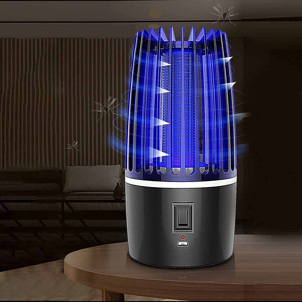 Lámpara eléctrica para Matar Mosquitos 2 en 1, fotocatálisis Fly Bug S Lamp USB/batería Powered Mosquito Trap Night Light para Interiores y Exteriores (USB y 4000Ma)