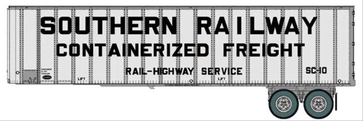 Walthers HO Scale 1/87 Scenemaster Flexi-Van 40' Trailer 2-Pack - Assembled - Southern Railway (Containerized Freight; end Doors)