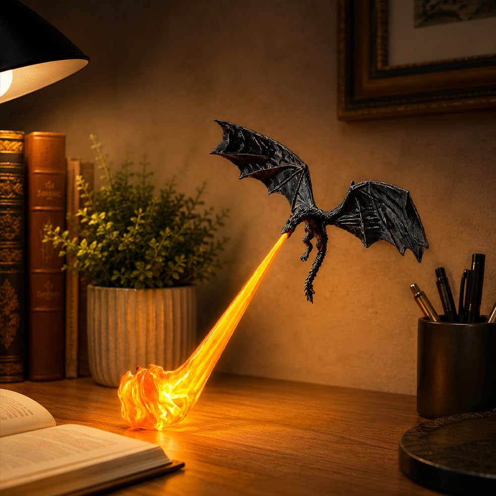 3D Printed Fire Breathing Dragon, Book Nook Light, Stylish Bookshelf Decor