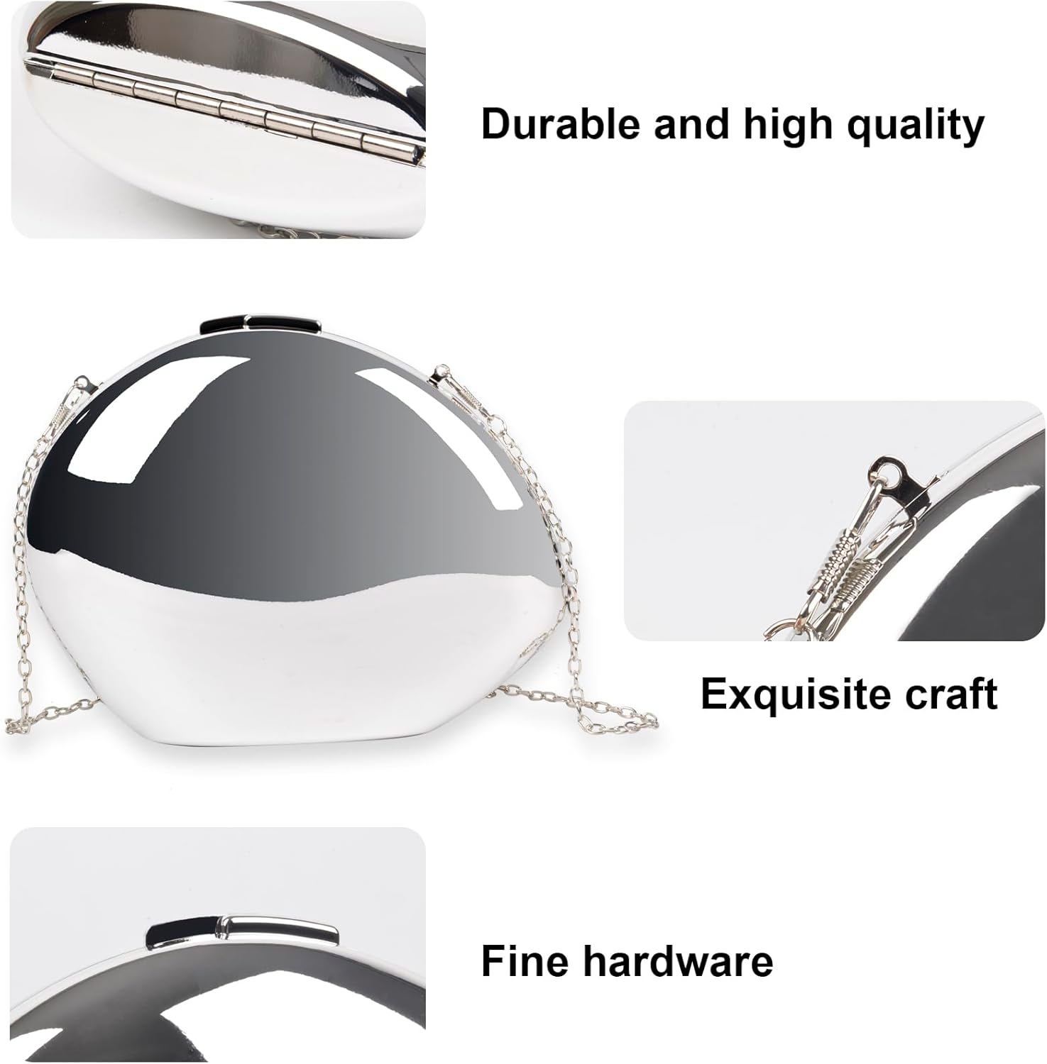 Silver Clutch Purse Set for Women - 5 Pcs Metallic Evening Bag with Bracelets & Earrings Acrylic Handbags for Formal