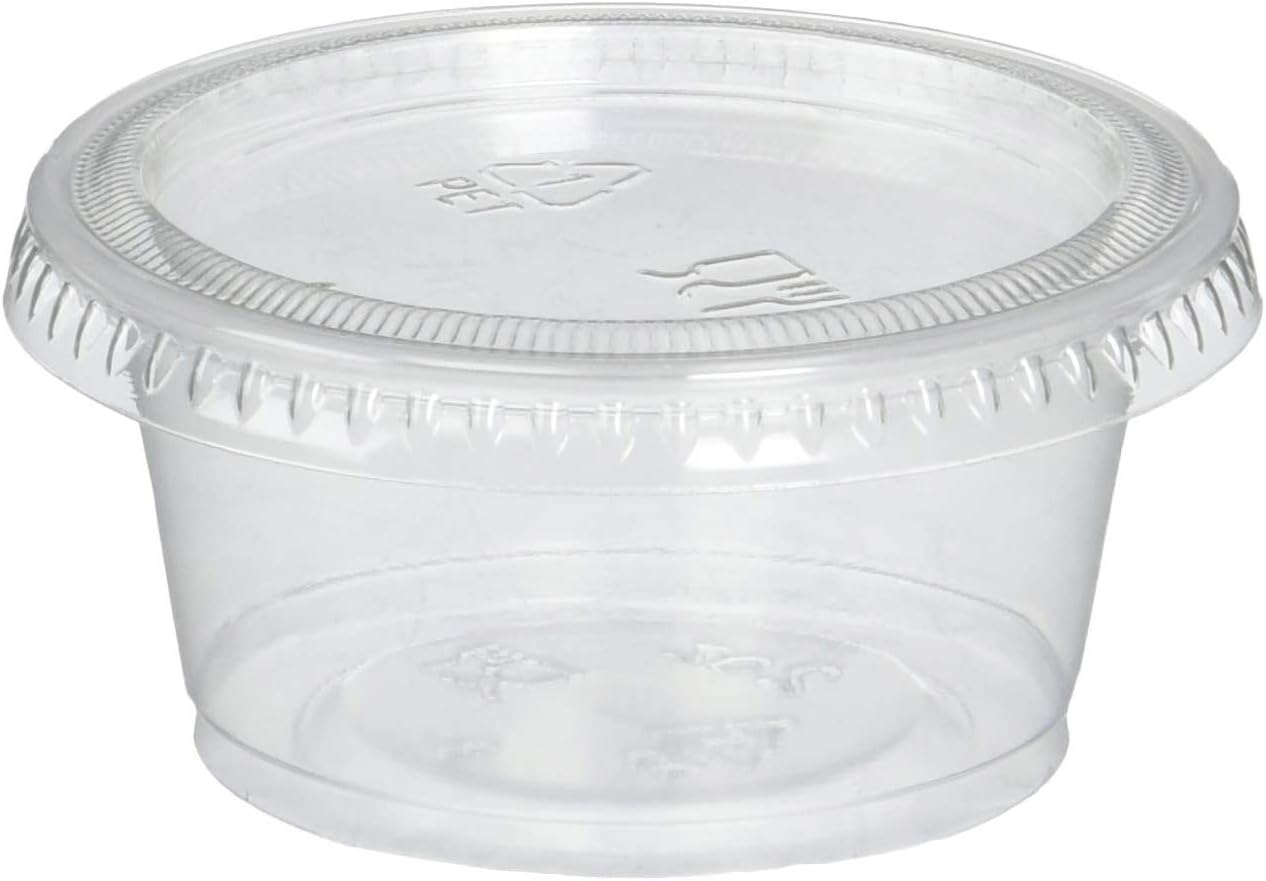 Plastic Disposable Portion Souffle Cup with Lids, 100 Count (Pack of 1), White, 0.01 gallons